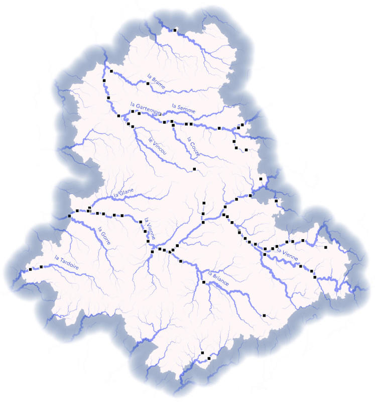 Localisation des centrales hydroélectriques de Haute-Vienne